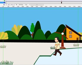 男子在野外有一个房子走过10秒