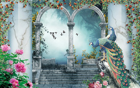 罗马柱拱门3D欧式电视背景墙