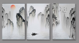 山水装饰画 山水三联画 山水画