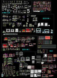中式花架围屏挂屏家具施工图