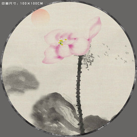 圆形荷花图 工笔荷花 水墨荷花