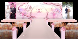 粉红色热气球婚礼手绘效果图