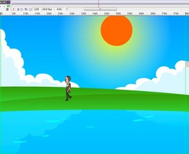 老人在河岸边上散步动画8秒