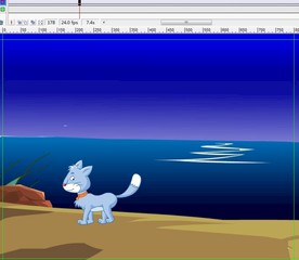 猫儿在傍晚的水边走过动画11秒