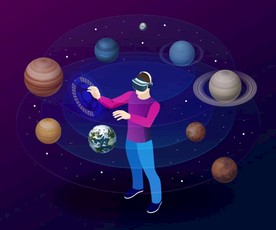 矢量VR眼镜虚拟现实空间插画