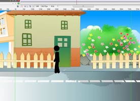 火柴人在绿门房子旁边走过10秒