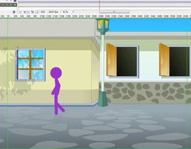 紫色火柴人在民居走过动画10秒