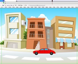 弯曲路边经过的红色小汽车6秒