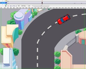 俯视红色汽车在道路拐弯6秒