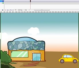 小汽车离开房子8秒动画