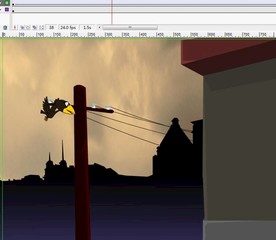 乌鸦在傍晚的电灯柱飞过6秒