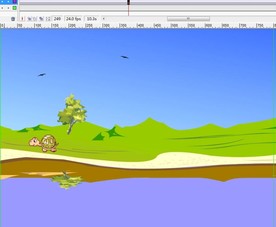 乌龟在树林边的河上走过13秒