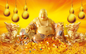 招财进宝金色大气浮雕电视背景墙