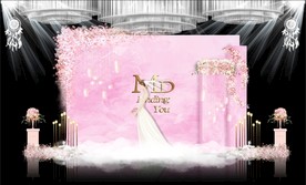 粉色大理石婚礼主题舞台效果图