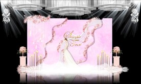 粉色大理石纹主题婚礼舞台效果图