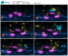 荷花蝴蝶飞舞萤火虫 背景视频