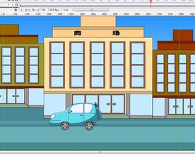 浅蓝色小汽车在商场前行驶过6秒