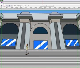 老男人从大楼前面走出来11秒