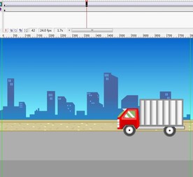 货车在城市背景的路上行驶6秒