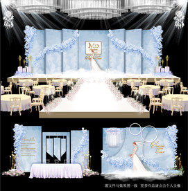 蓝色大理石主题婚礼舞台效果图
