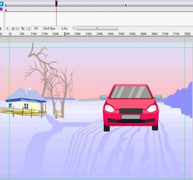雪地上行驶的红色车子5秒