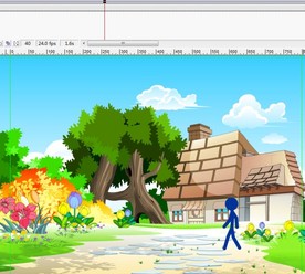 蓝色火柴人在房子面前走过6秒