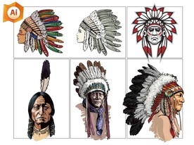 矢量手绘印第安人物