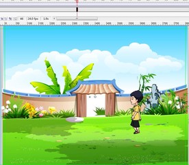 孩子在爷爷院子里面玩耍6秒