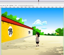 一个信徒进入佛教礼堂6秒