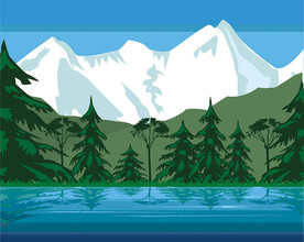 高山湖泊山水风景插画