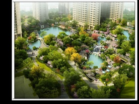 小区景观鸟瞰效果图