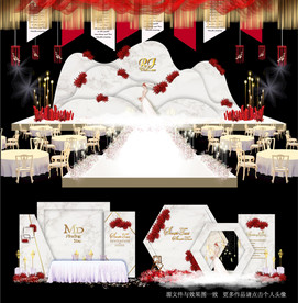 白配白大理石主题婚礼舞台效果图