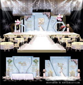 蓝色大理石婚礼主题舞台效果图