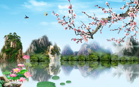 大型现代山水风景 背景壁画