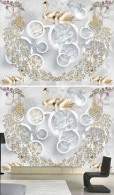 花开富贵3d圆圈孔雀钻石背景墙