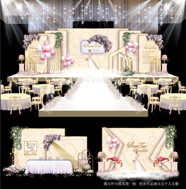香槟色主题婚礼舞台效果图