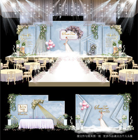 蓝色主题婚礼舞台效果图
