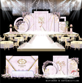 粉色大理石主题婚礼舞台效果图