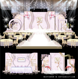 粉色大理石主题婚礼舞台效果图
