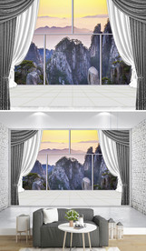 3D立体阳台窗户森林沙发背景墙