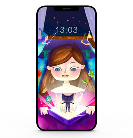 手绘打开梦幻礼盒的小女孩