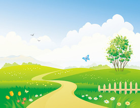 乡间小路绿色风景插画
