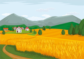 乡村麦田矢量风景插画