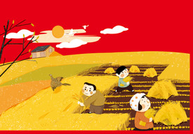 农忙时节收麦图