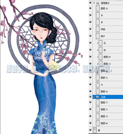 水彩旗袍优雅旗袍美女