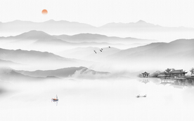 水墨山水人家壁纸背景