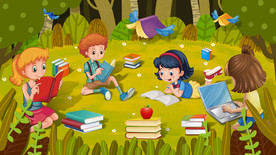 卡通读书学生风景插画背景