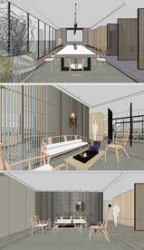 现代新中式办公空间草图SU模型