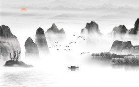 山水背景墙 大型山水壁画