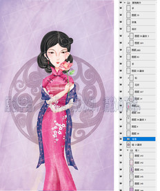 拿玫瑰花的旗袍女人